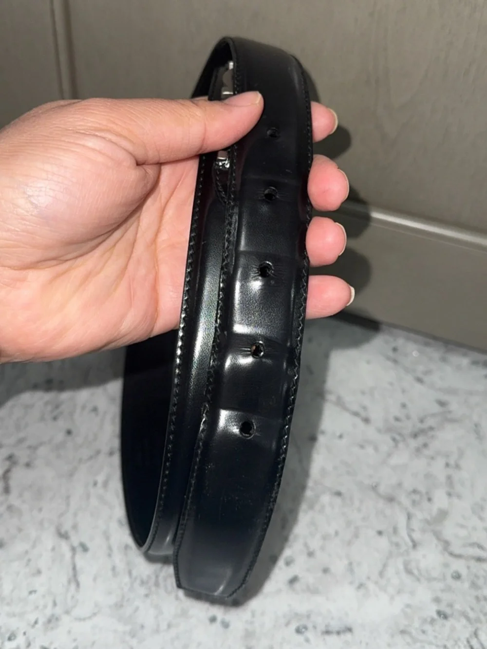 Salvatore Ferragamo Black Leather Women’s Belt with Silver Hardware AUTHENTIC